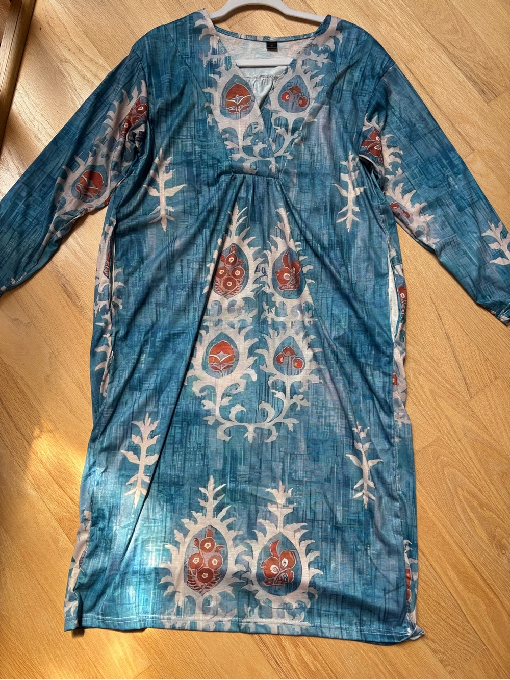 Women's Summer Boho Smocked Long Sleeve Maxi Dress Cute Floral Casual Loose - Picture 3 of 5